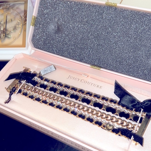 NIB✨Juicy Couture gold multi chain bracelet black velvet/satin laced ribbon🖤🎀 - Picture 1 of 7